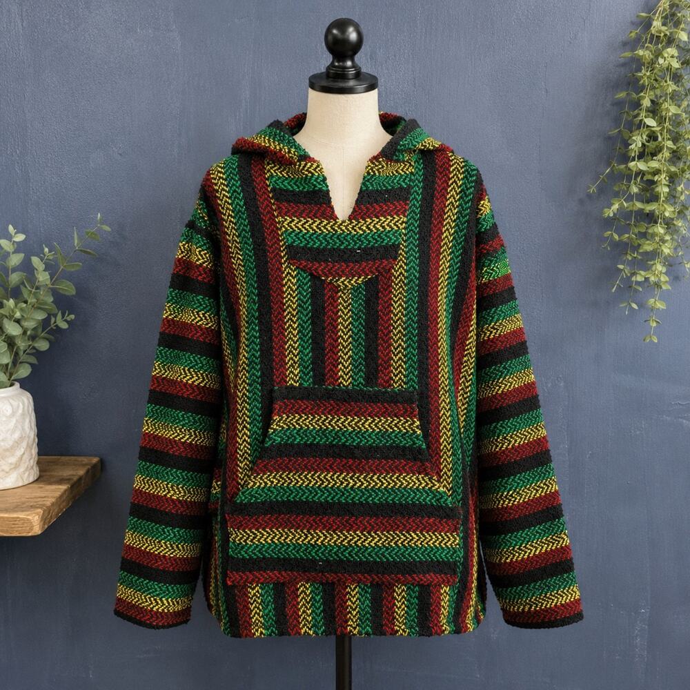 Baja Joe XXL Baja Hoodie Drug Rug Rasta Mexican Jerga Woven Pullover